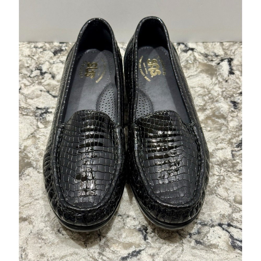 SAS Simplify Loafers Women's 7.5 Black Croc Embossed Patent Leather Comfort Shoe